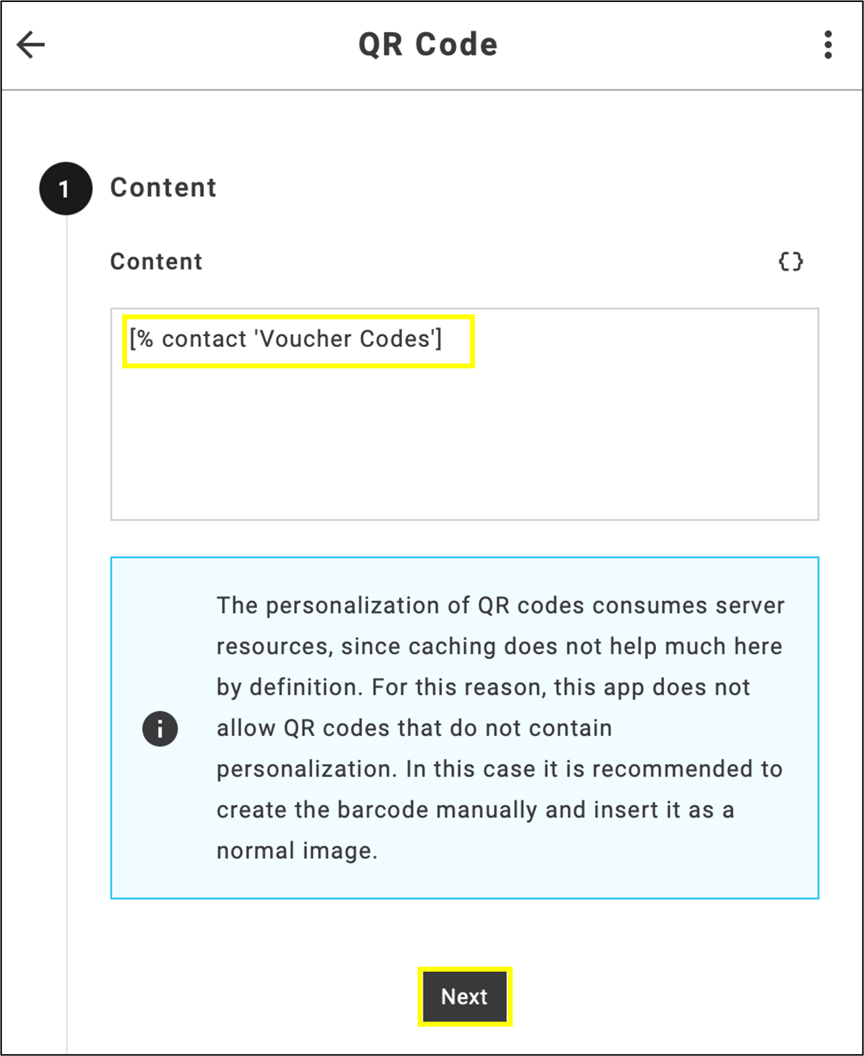 fig. 62: The placeholder is now added to the content area and integrated directly into the emailing.