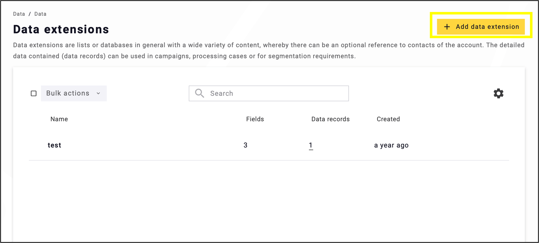 fig. 2: Click ’+Add data extension’ to start the process.