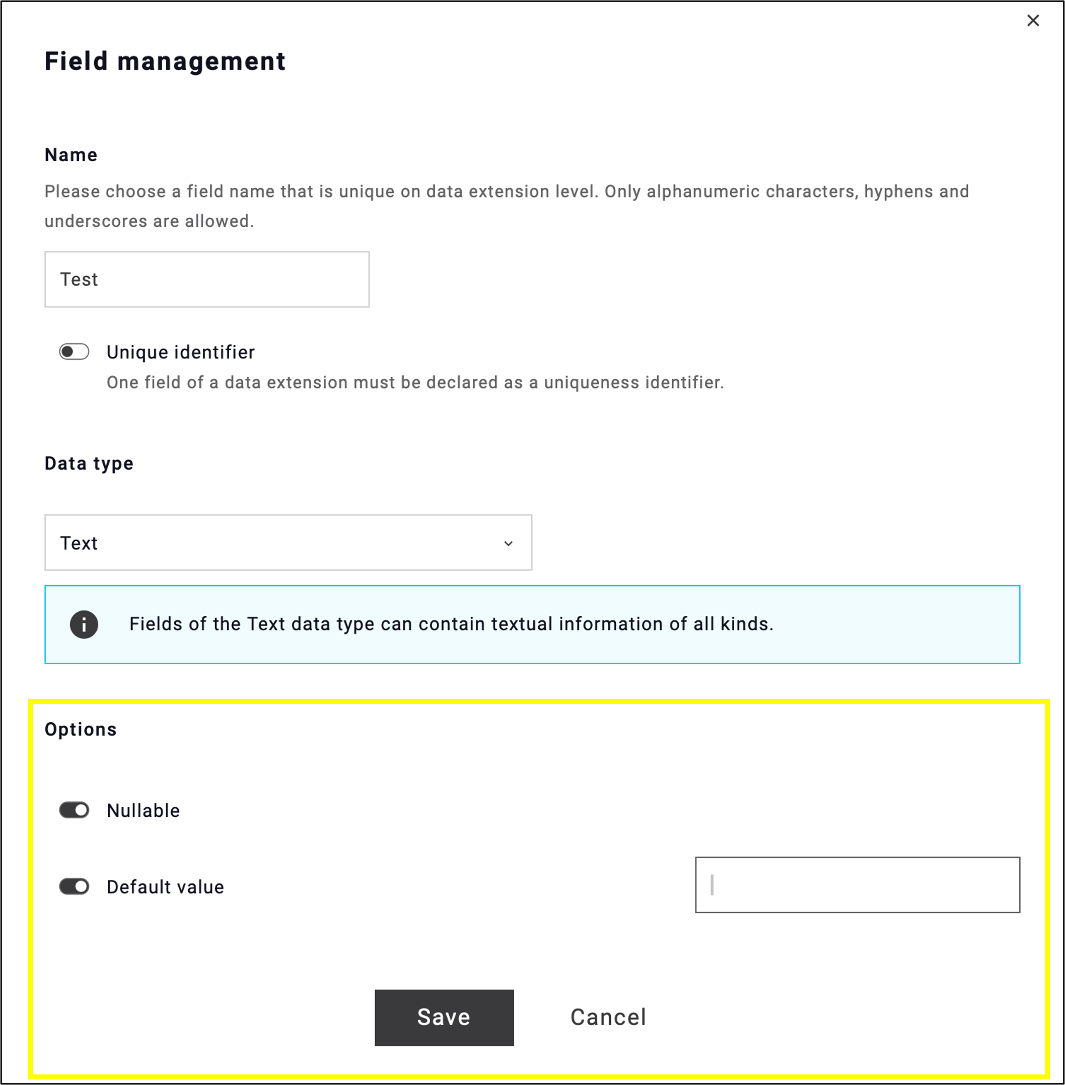 fig. 5: Define a unique identifier and configure whether the field can be nullable.