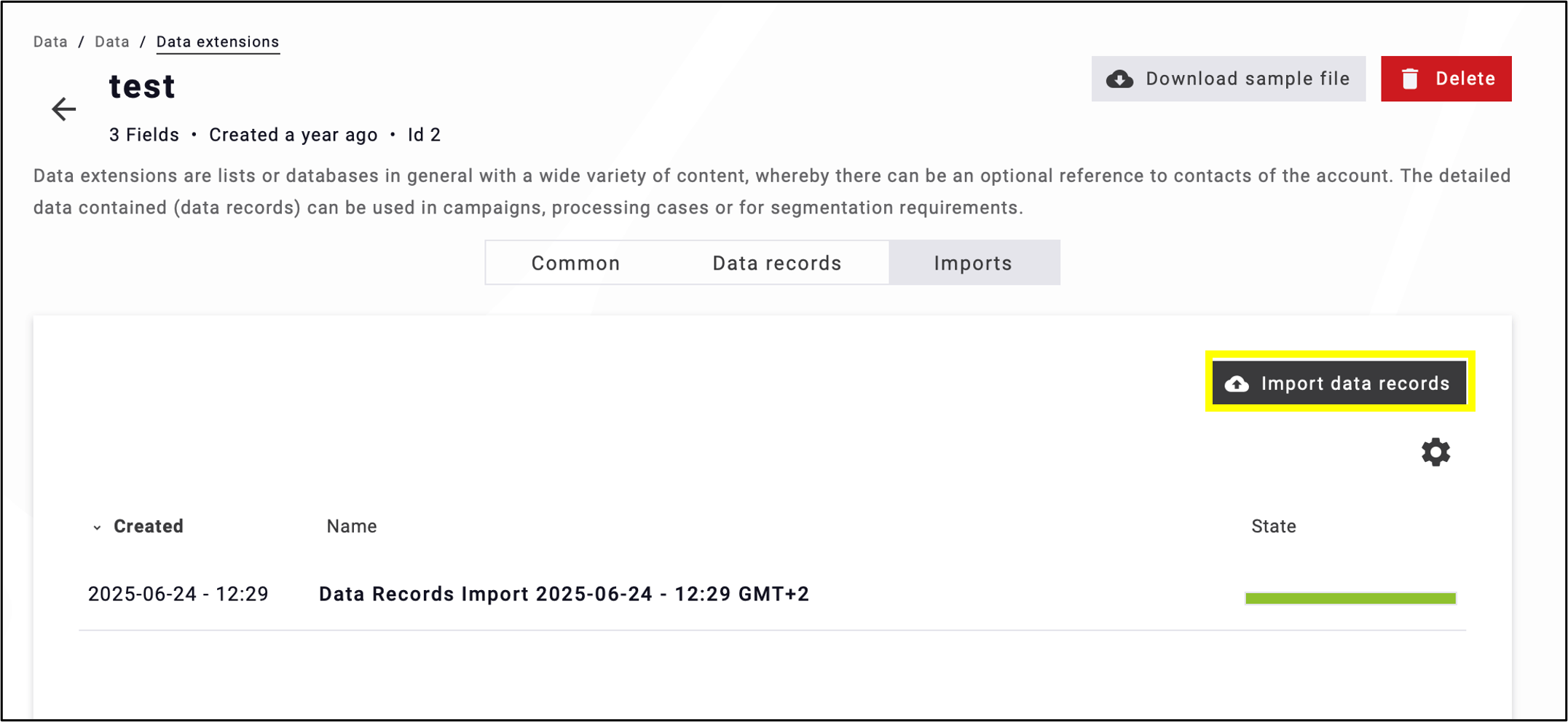 fig. 9: Enter new data by clicking ’Import data records’.
