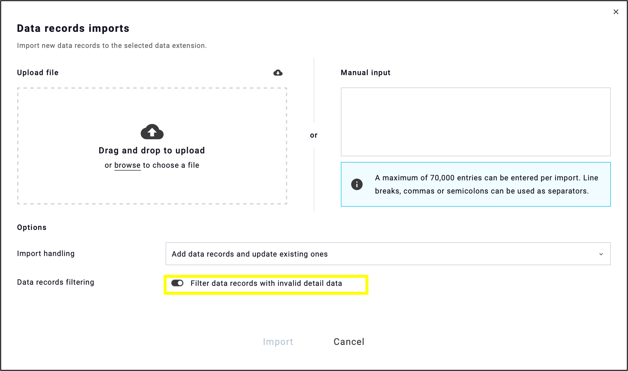 fig. 12: Filter out rows with invalid data by enabling the ’Filter Data Records’ option.