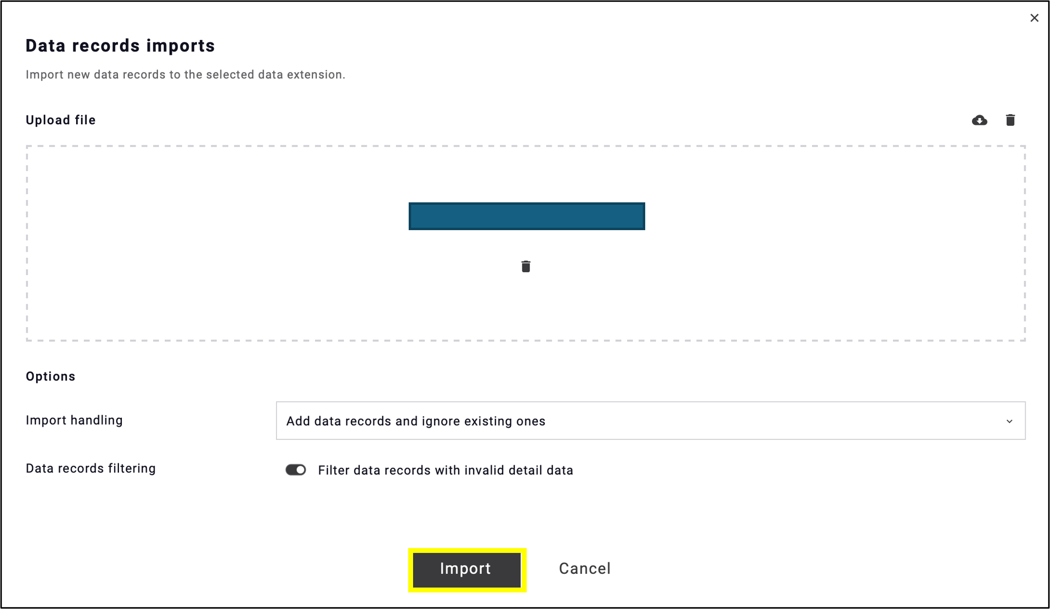 fig. 13: Click ’Import’ after configuring the settings.