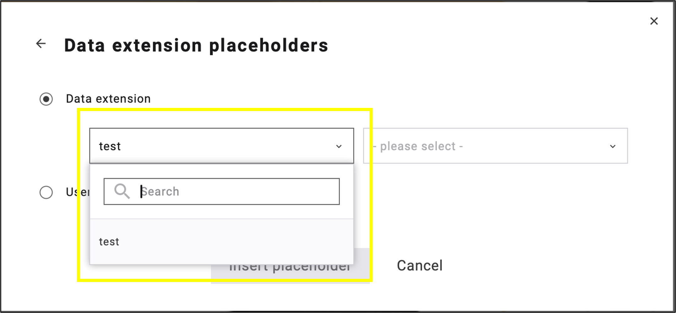 fig. 17: Select the data extension to use.