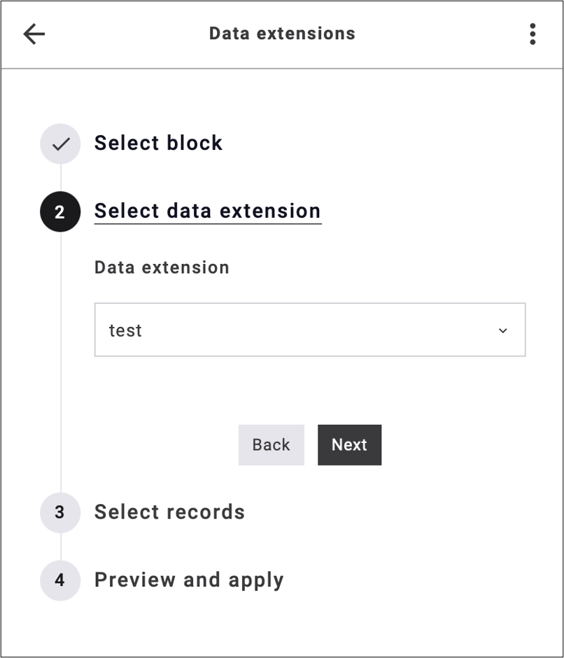 fig. 22: Select the data extension from the drop-down menu, then click ‘Next’.