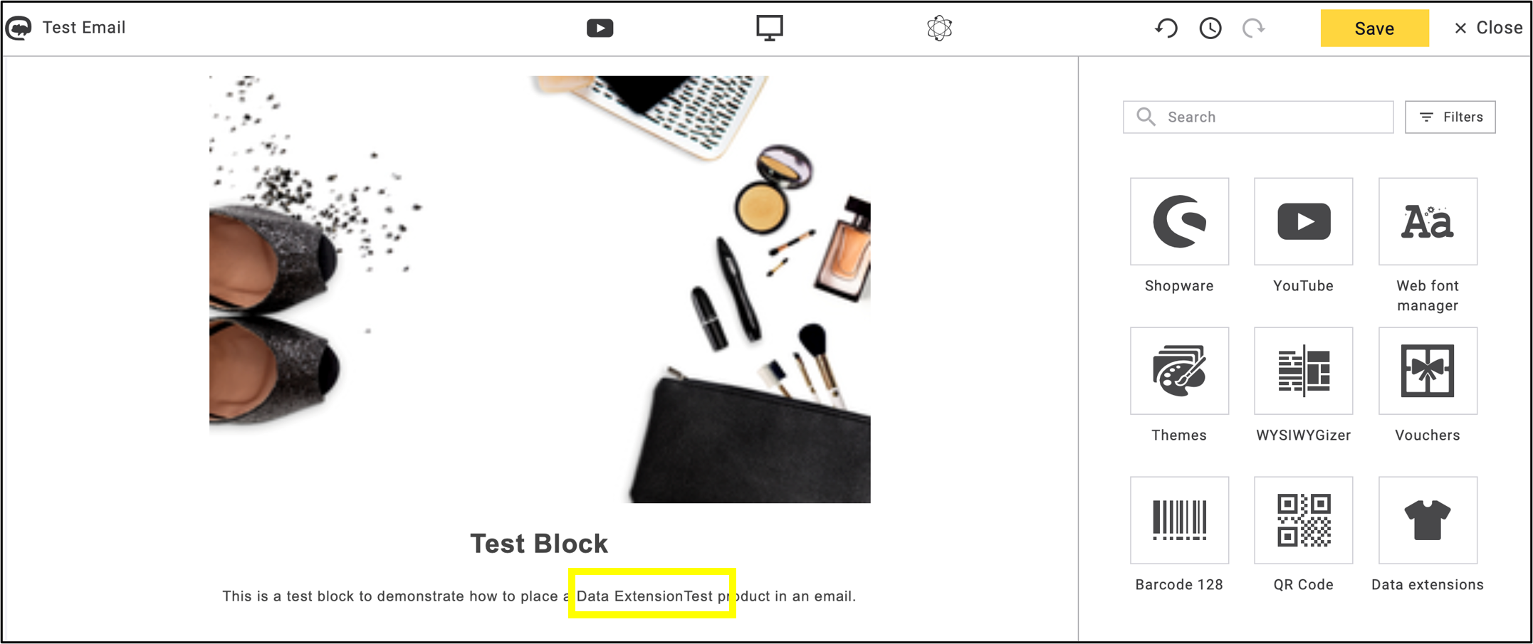 fig. 25: The selected data extension will appear in the block.