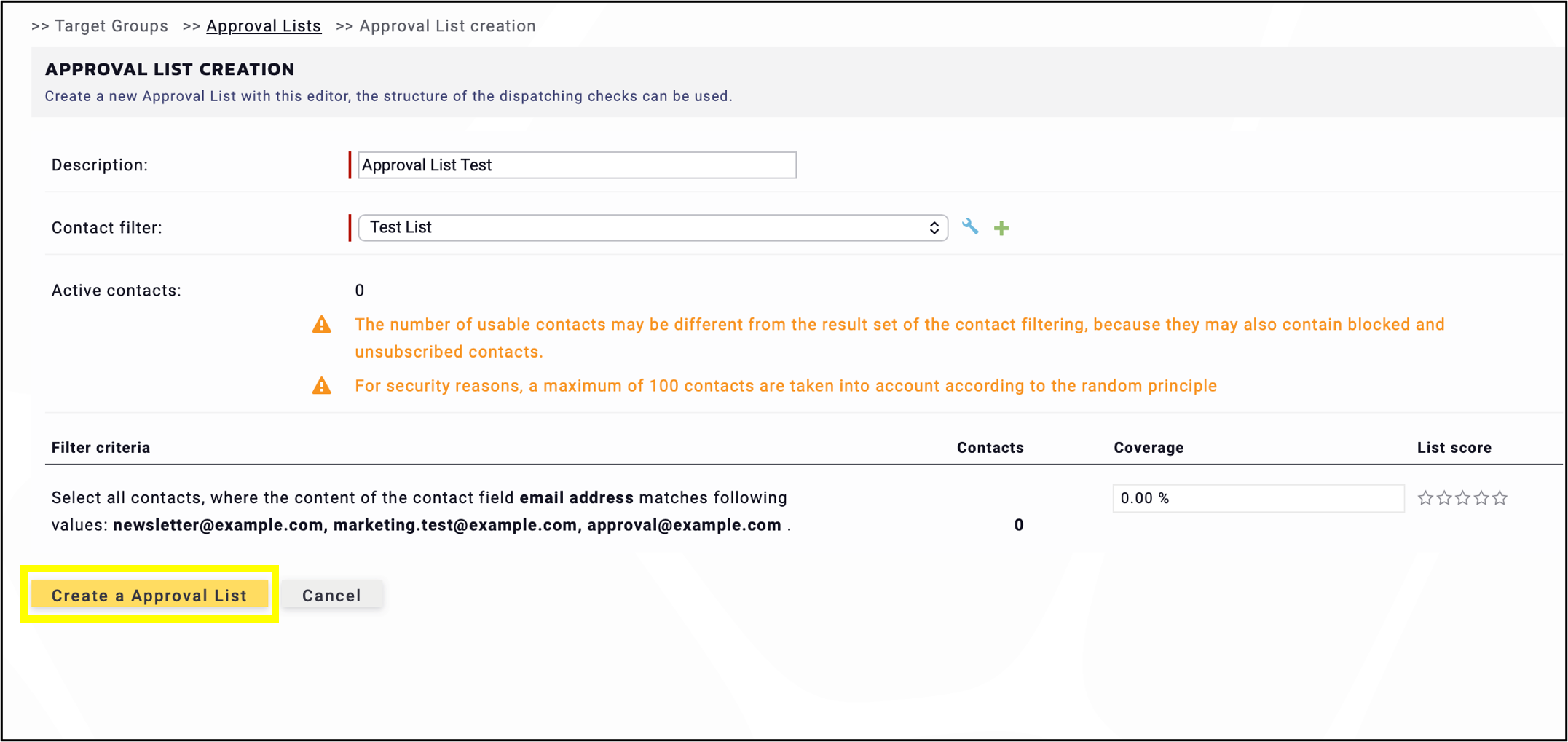 fig. 3: Click ‘create an approval list’ to finish the process.