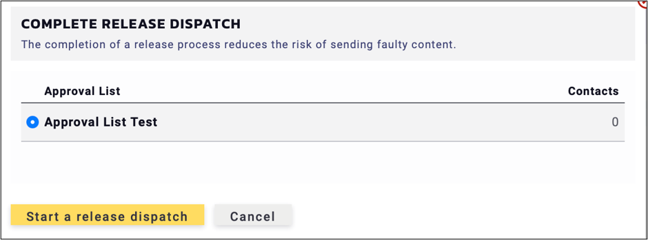 fig. 8: Select the certain approval list and click ‘Start a release dispatch’.