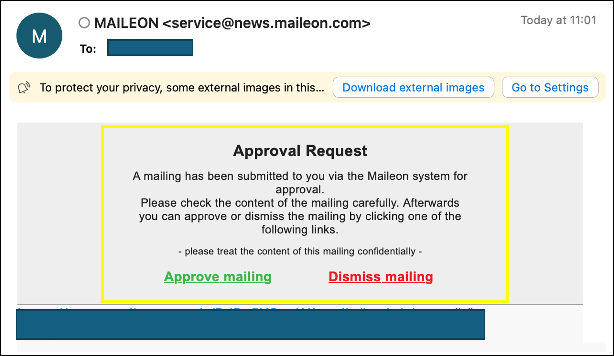 fig. 9: Contacts in the approval list receive the approval request and optionally approve the emailing.