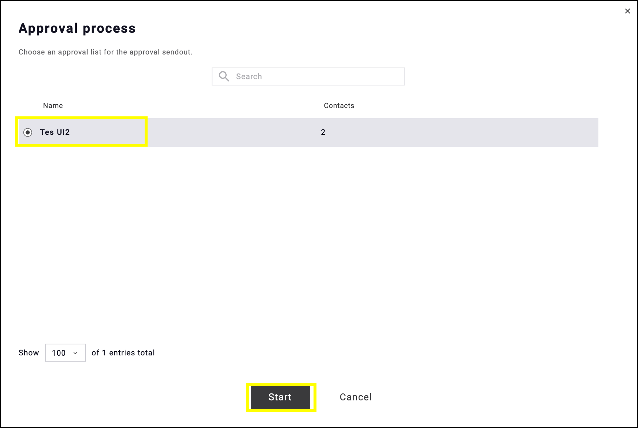fig. 7: Click ‘Start’ after selecting the relevant list.