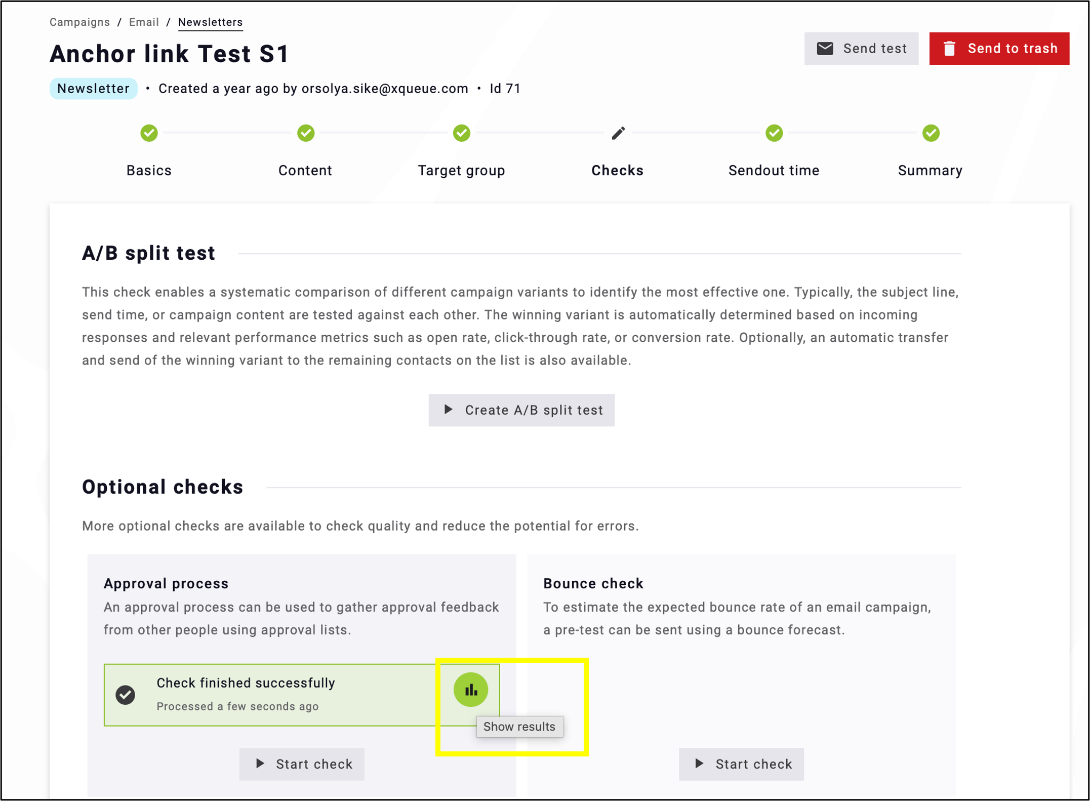 fig. 8: Click the graphic icon to view the results and access the resend option.