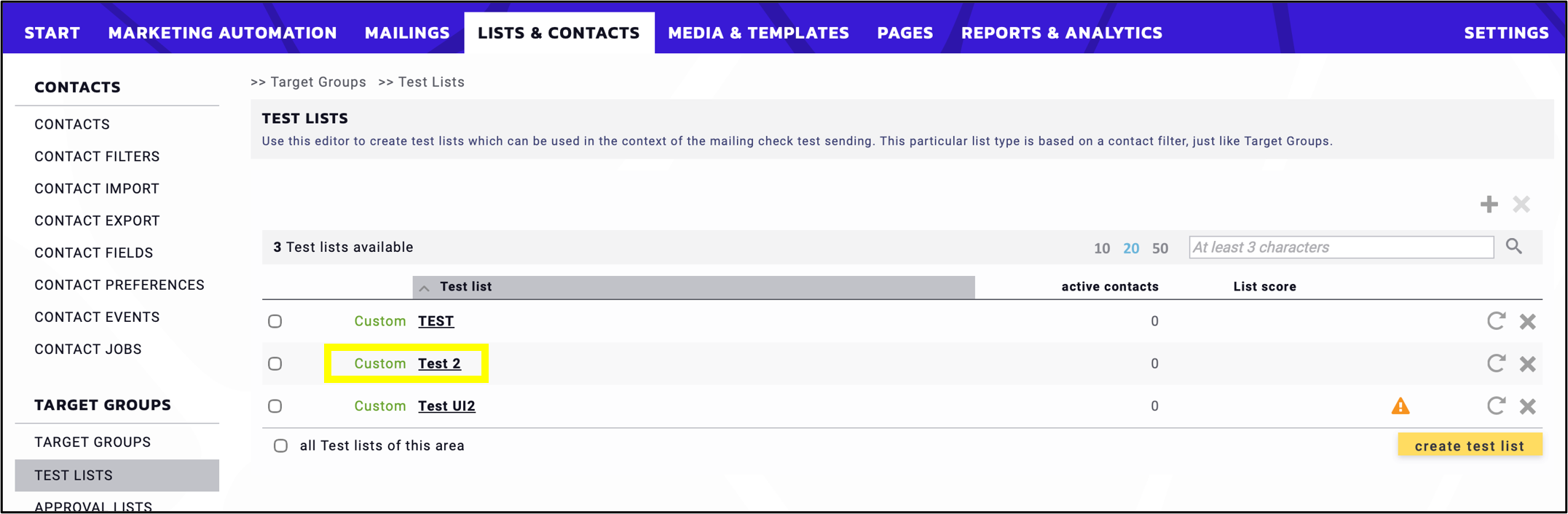 fig. 10: The test list is completed.