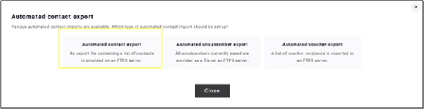 fig. 3: Click ’Automated contact export’ to export a contact list file to the FTPS server.