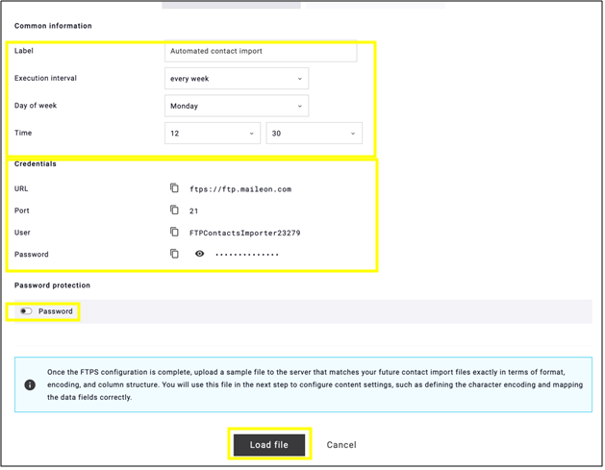 fig. 7: Enter the import label, execution interval, day, and time.