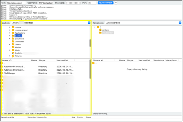 fig. 9: Select the contact list and open the target folder on the ‘Remote site’.