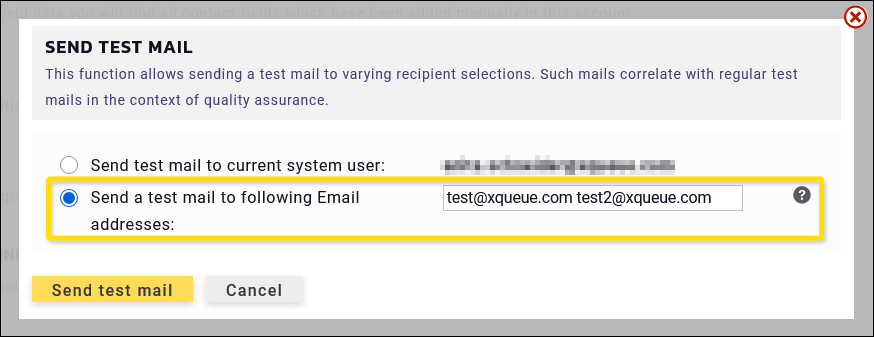 Fig. 4: A test email from the send history can be sent to multiple email addresses.