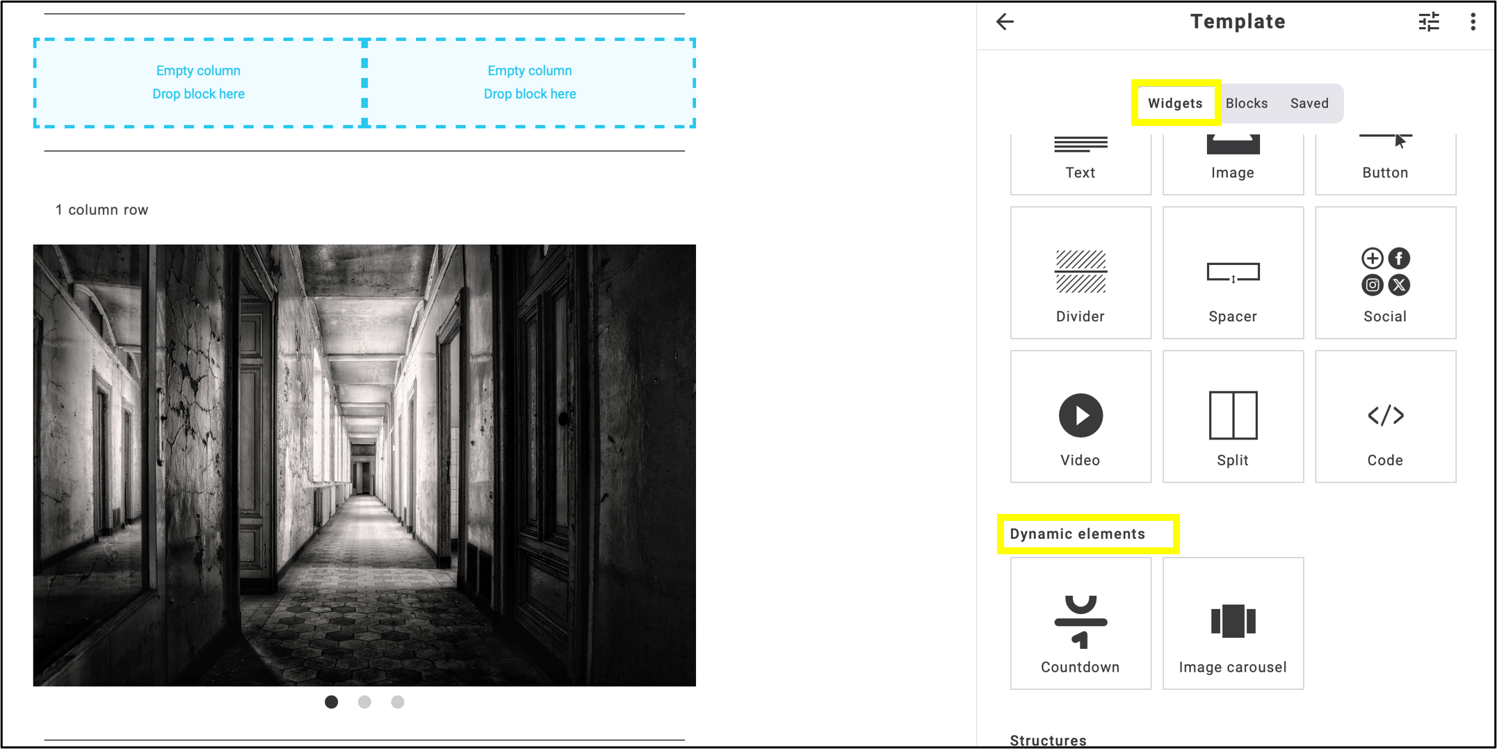 fig. 1: The ‘Image Carousel’ is located under ‘Dynamic Elements’ within ‘Widgets’.