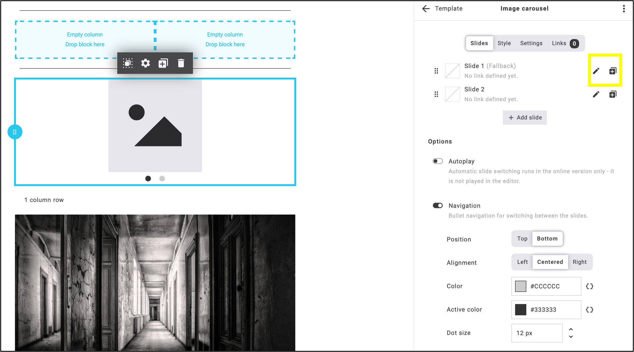 fig. 2: Editing/Duplication of slides.