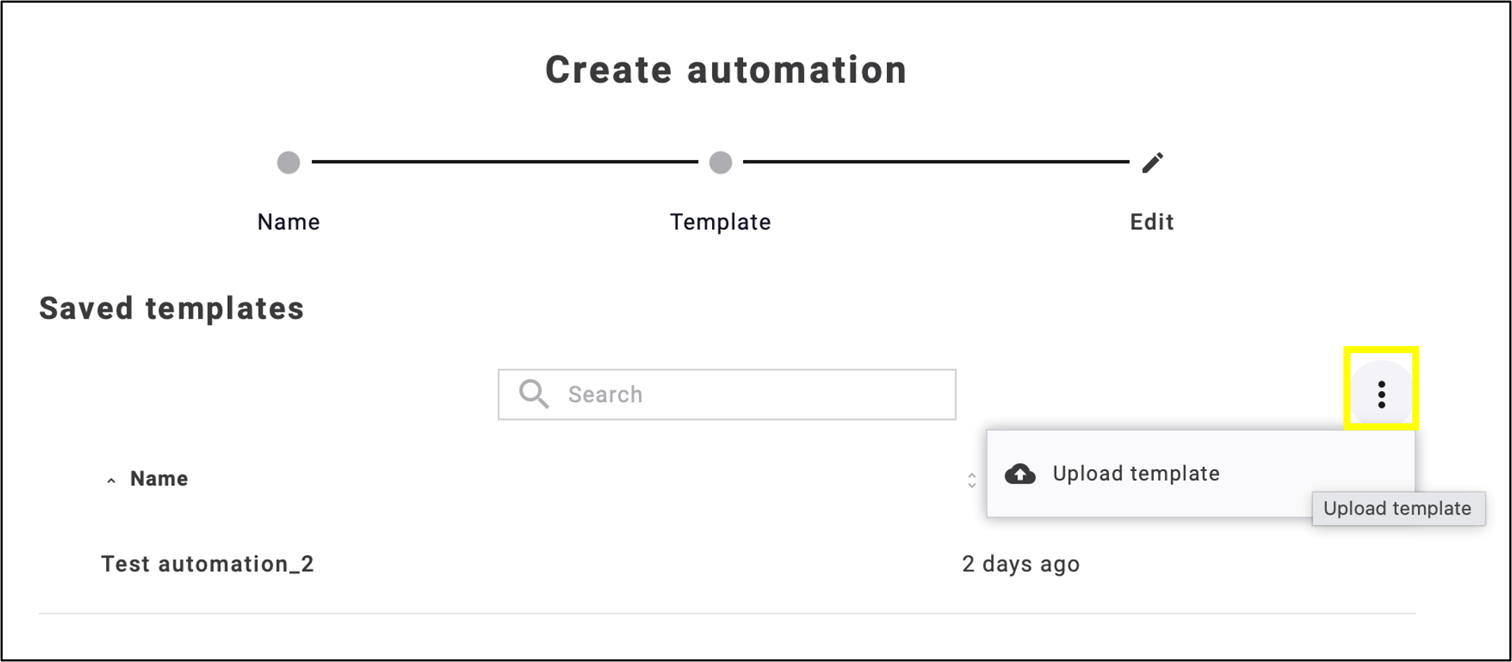 fig. 4: Click the three dots next to the search box to upload new templates.