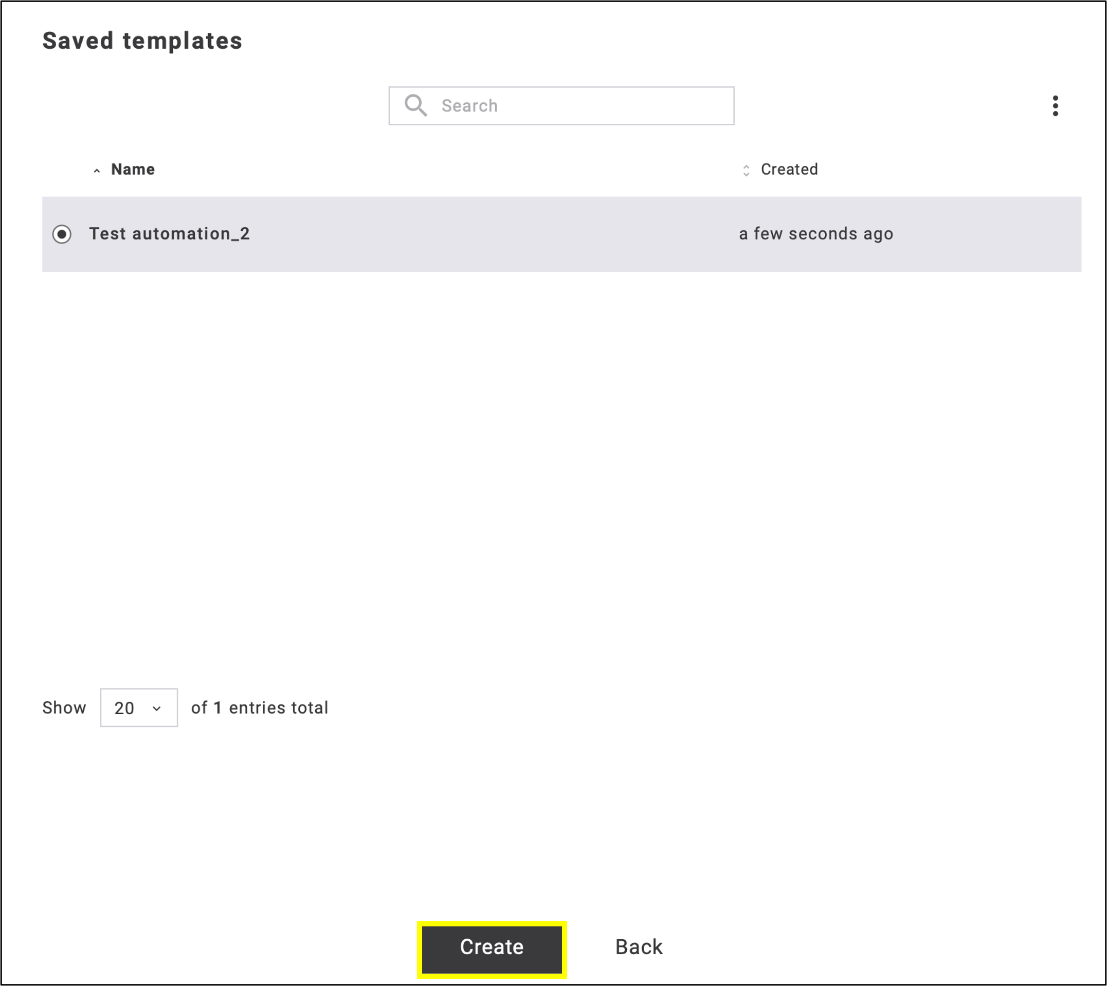 fig. 7: Click ‘Create’ to open the editing option in the automation.