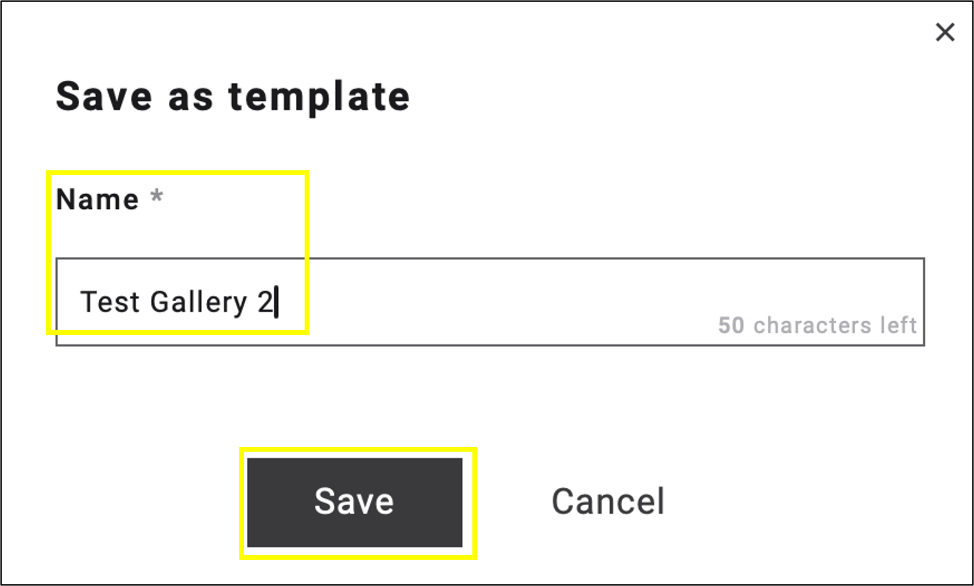 fig. 9: Click ‘Save’ after renaming the template to add it to your saved templates gallery.