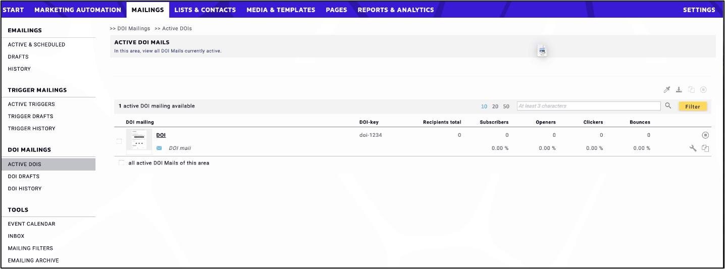 Fig. 5: Only one DOI mailing can be utilised.