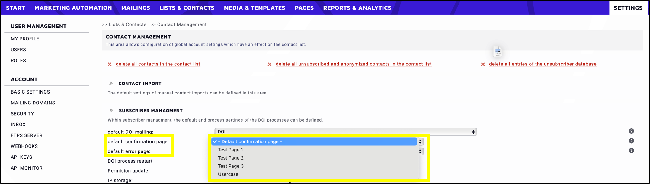 Fig. 12: Please choose the default Confirmation and Error page.