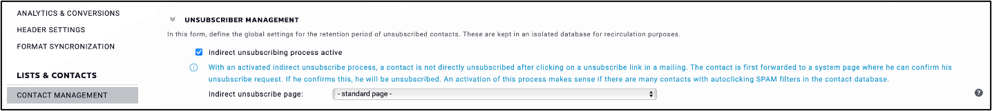 Fig. 17: If the indirect unsubscribe process is activated, the unsubscription must be confirmed separately.